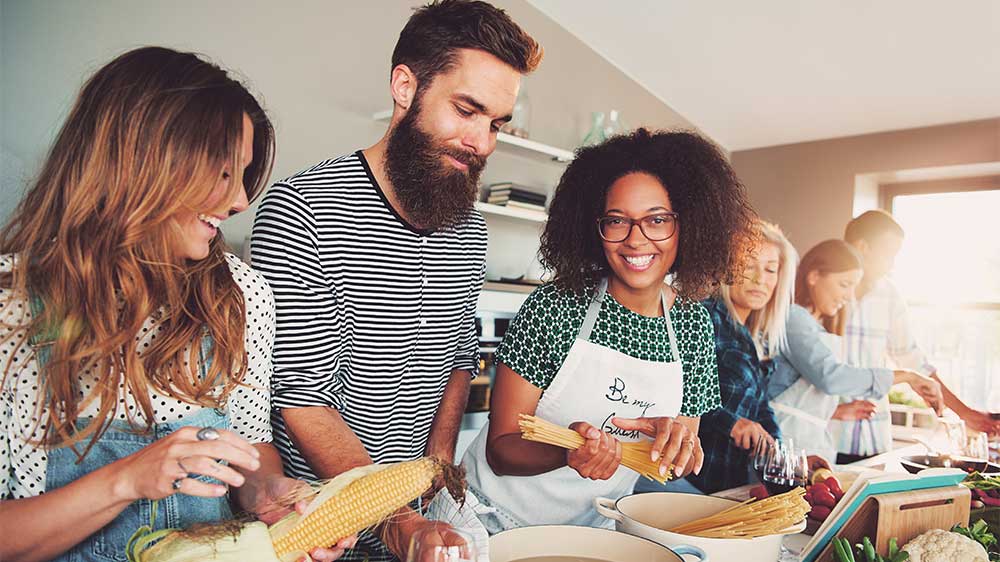 friends cooking dinner